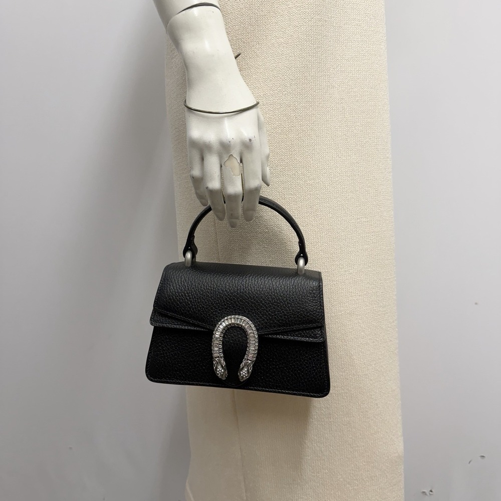 Gucci Leather Dionysus Mini Bag Black Crysals NEW Top Handle Chain Box Dust Bag - Picture 2 of 16